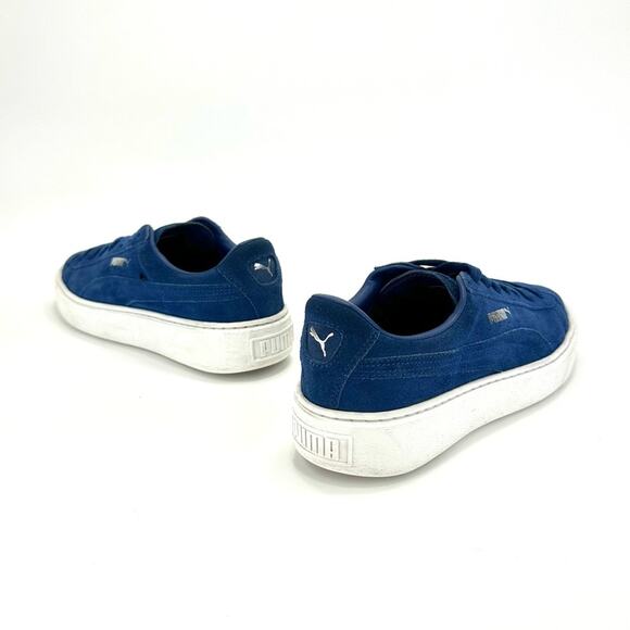 Puma Elemental Women Sneaker Size 8 Blue Suede Platform Lace-Up Low-Top Comfort - Picture 5 of 15